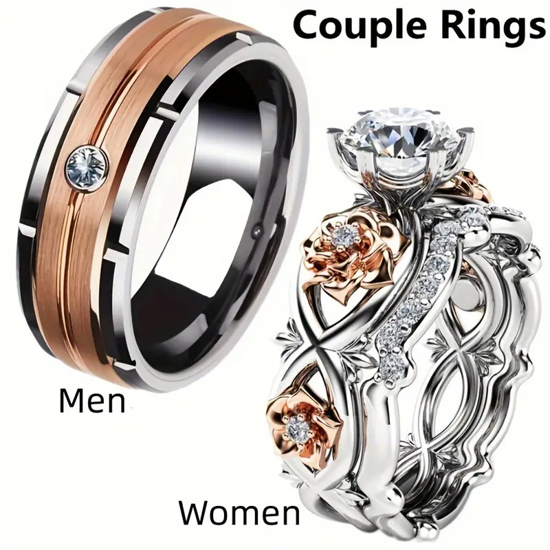 Cross-Border Wish Elegant and Romantic Couple Ring Set, Fashionable and Versatile Exquisite Elegant Ring