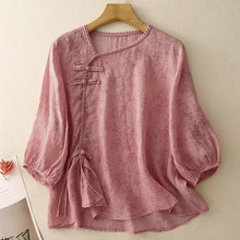 实拍现货春秋季新款花边拼接上衣女薄款宽松显瘦T恤盘扣衬衫茶服
