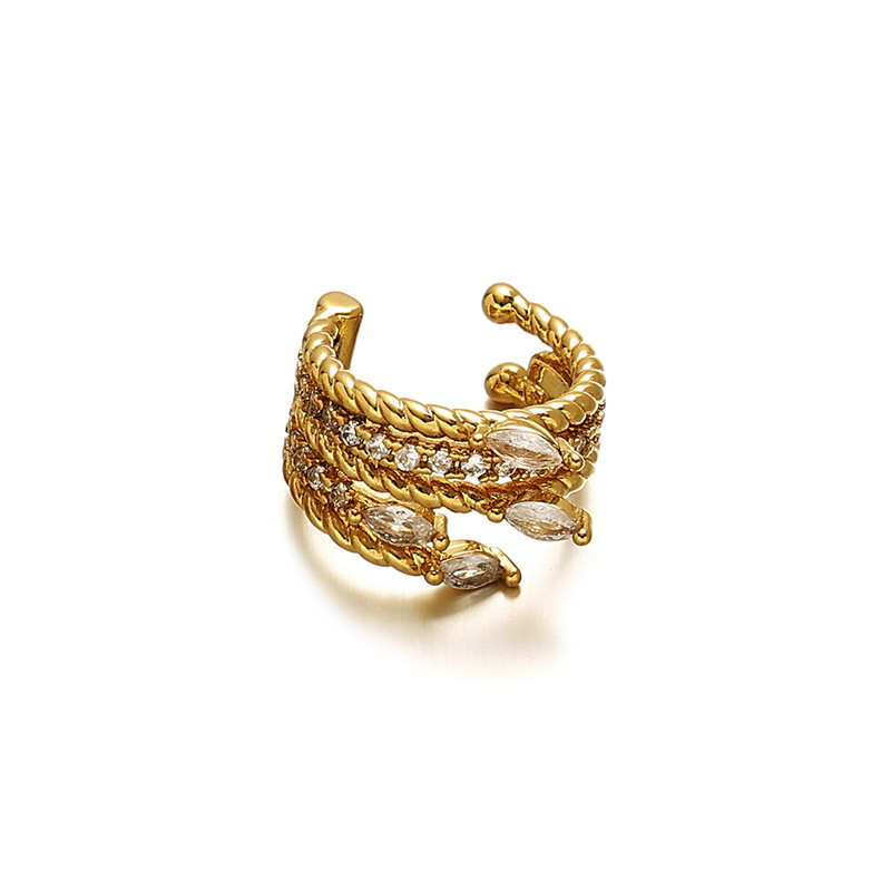 Bronce chapado en oro real 18K retro lujo ligero estilo de zircón incrustado pendientes de torsión de múltiples capas clip de hueso de orejas mujeres image 7