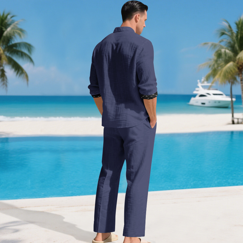 Completo in lino da uomo, set due pezzi stile old money_voghion.com