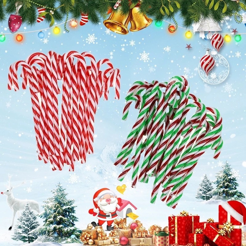 Christmas Decorations Christmas Tree Pendant Christmas Candy Crutch Red and White Crutch Scene Decoration_voghion.com