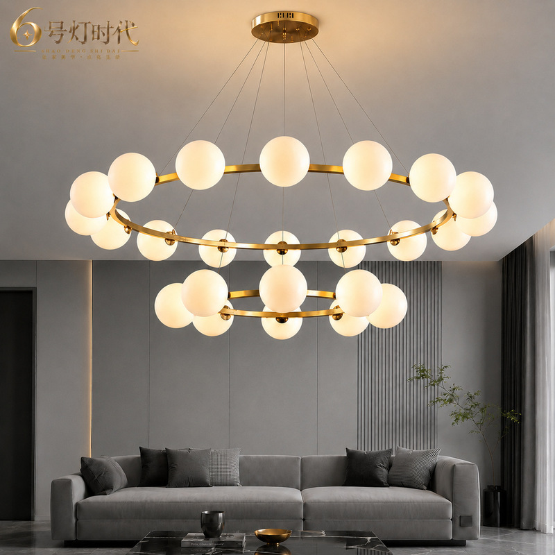 Nordic Post-Modern Double-Ring Bubble Ball Chandelier for Living Room and Dining Room, Italian-Style Light Luxury Circular Combination Chandelier, Designer Model Nordic Post-Modern Double-Ring Bubble Ball Chandelier for Living Room and Dining Room, Italian-Style Light Luxury Circular Combination Chandelier, Designer Model