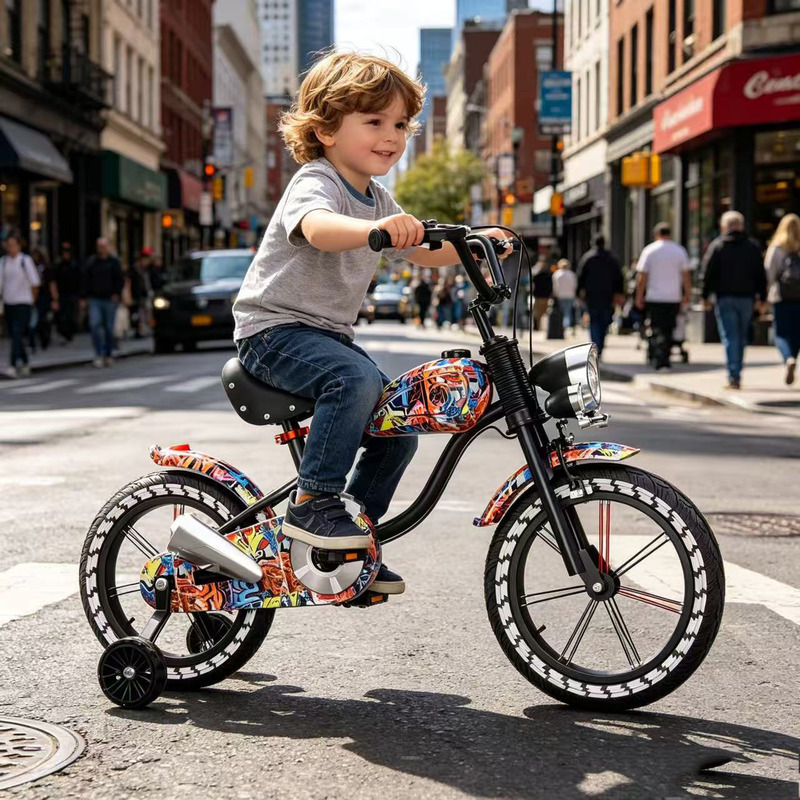 Children's Motorcycle, Graffiti-Style Cool Model with Auxiliary Wheels, Beginner's Bike, Beginner's Bike for Boys and Girls Children's Motorcycle, Graffiti-Style Cool Model with Auxiliary Wheels, Beginner's Bike, Beginner's Bike for Boys and Girls