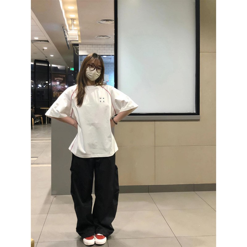 アメリカのトレンディなブランドレタープリント純綿半袖Tシャツ女性用2025年夏新作ゆったり学生半袖ニッチトップ|undefined