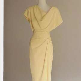 D8050夏季新款法式高端女神范端庄大气显瘦休闲黄色修身连衣裙