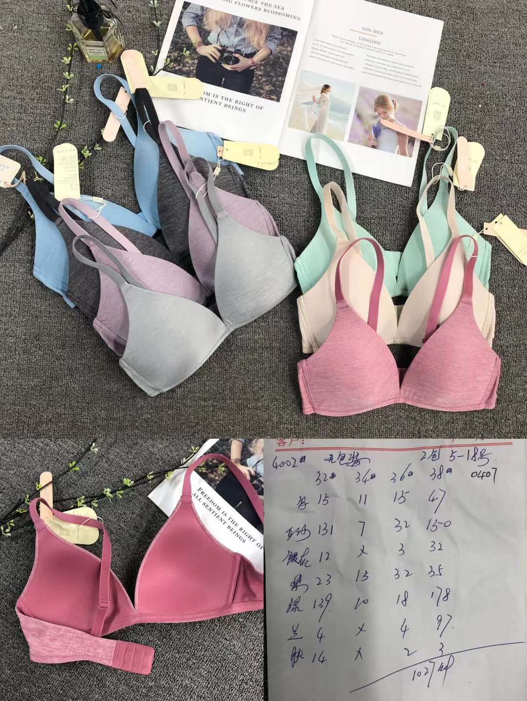 Exterior solo nuevo brillante ropa interior sin costuras medio grueso de alta calidad se reunieron multi-color multi-tamaño sujetador inalámbrico al por mayor