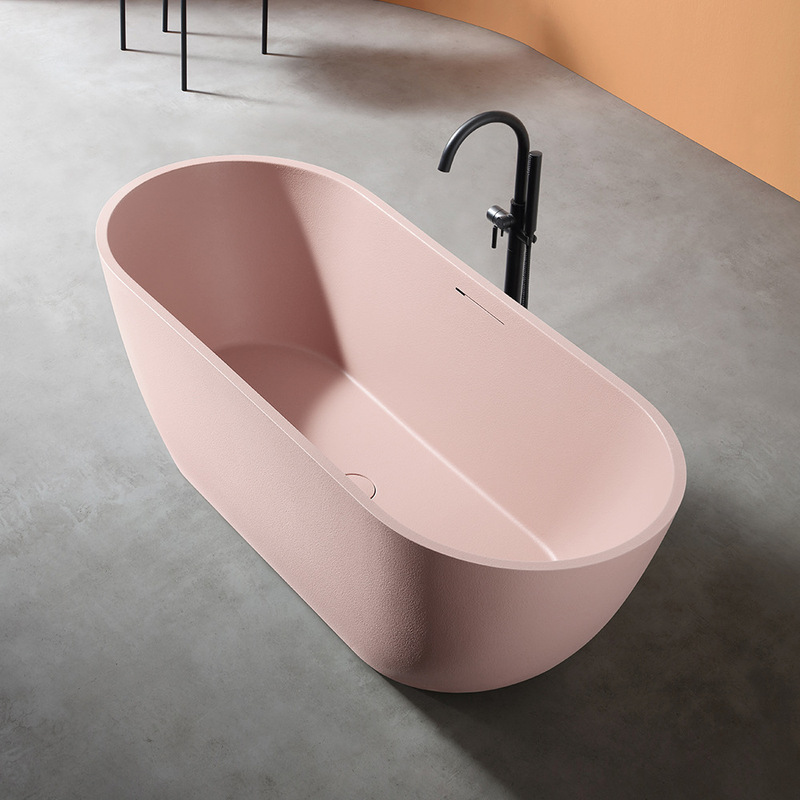 Freestanding Stone Household Bathtub Deep Soaking One-Piece Japanese-Style Hotel and B&B Oval Adult Bathtub