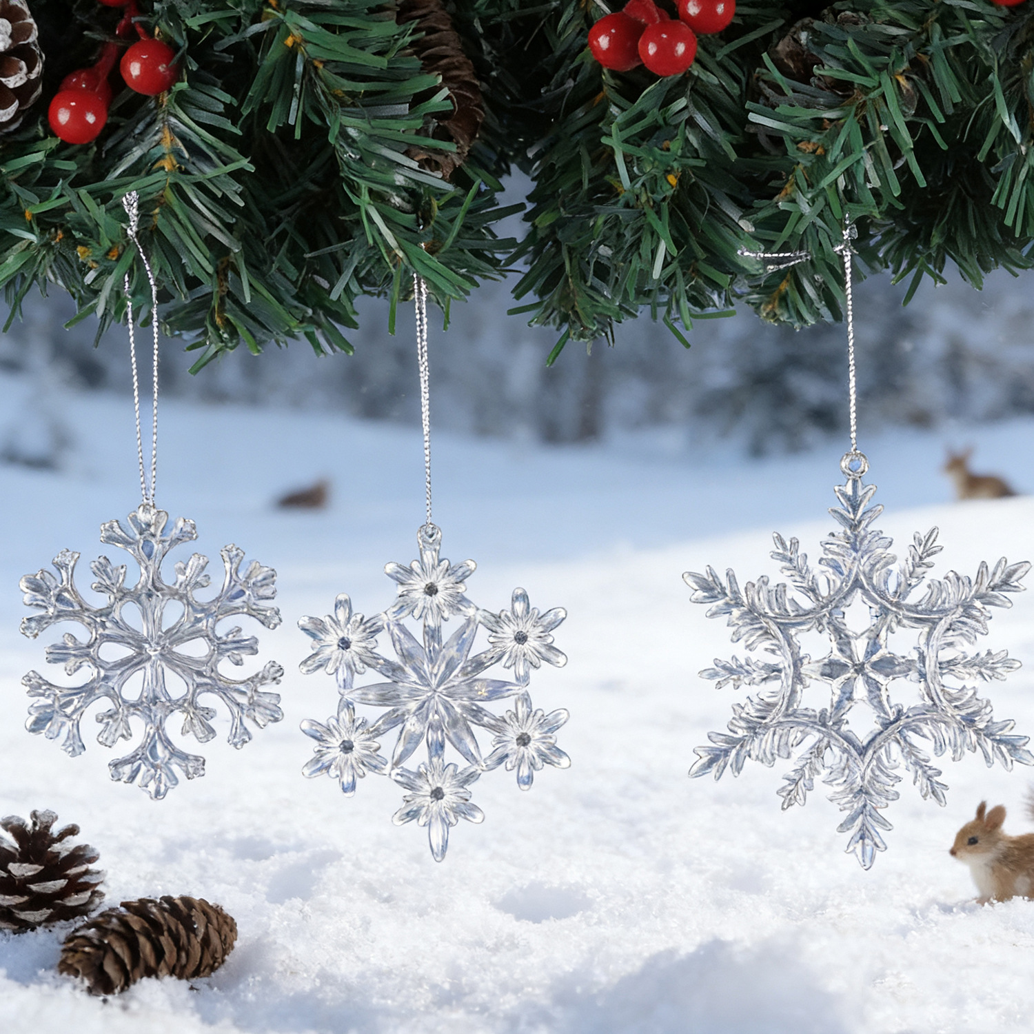 圣诞节装饰品新款麦穗雪花挂件圣诞树透明亚克力紫荆雪花DIY布置