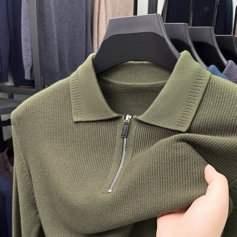 2025 Autum High-End Stereo Knitted Men's Polo New Warm Half-Zip Lapel Knitted Men's Clothing