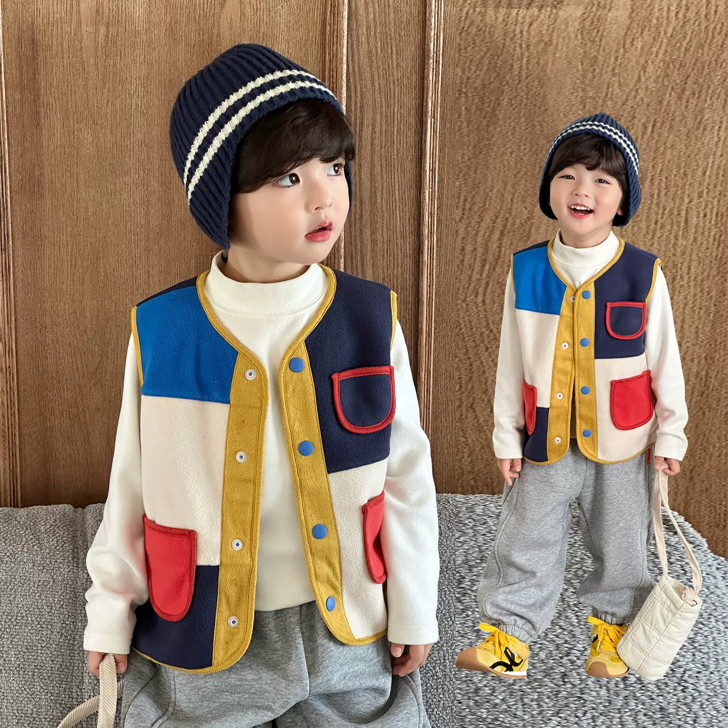 儿童摇粒绒马甲男童保暖外穿背心2025秋冬加绒坎肩男宝幼儿园穿搭