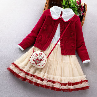 Girls' dress Spring and Autumn 2024 New Style Children's Sweater Two-Piece Suit Baby Princess Skirt