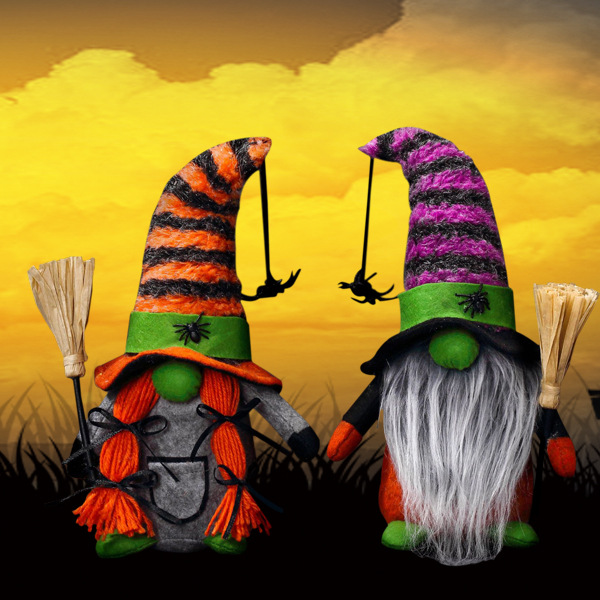 Enano transfronterizo Halloween muñeca sin cara Rudolph araña Halloween decoración de ventanas de cocina escoba muñeca Rudolph