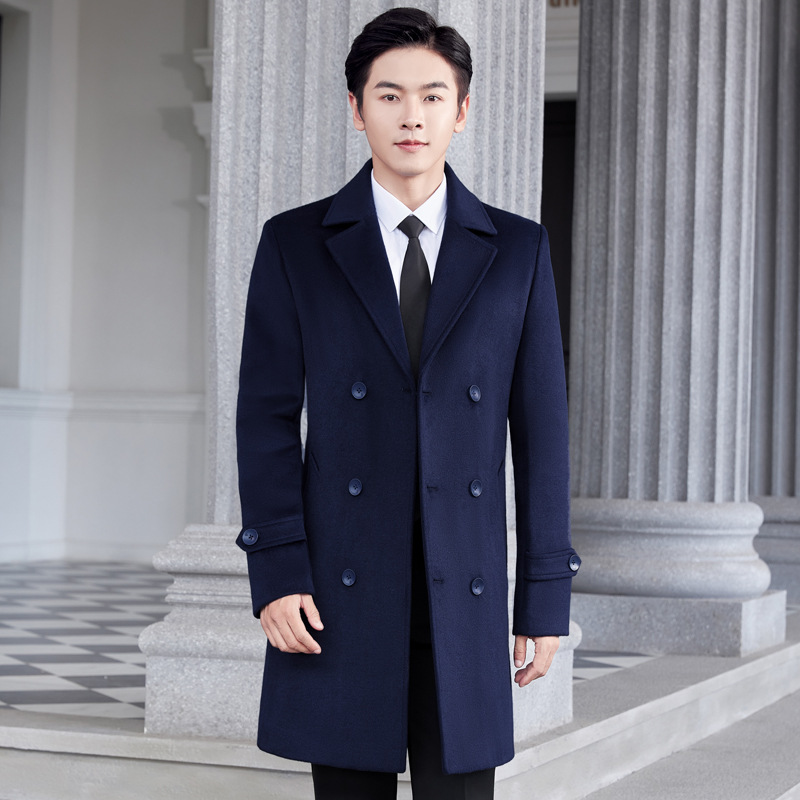 면화가없는 더블 브레스트 남성용 네이비