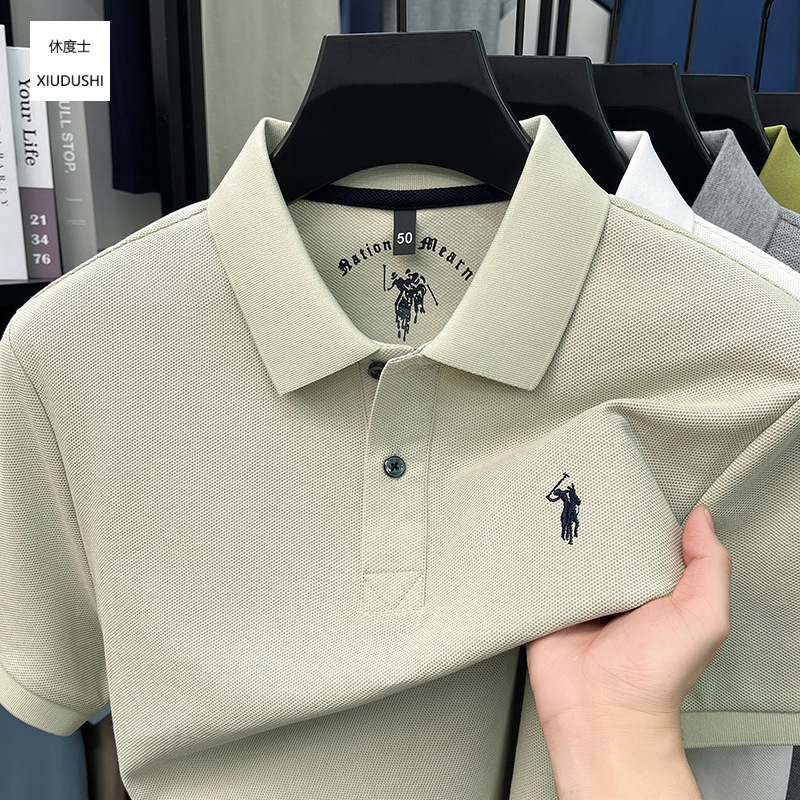 100%丝光棉保罗品牌男装夏季男士短袖T恤翻领纯棉高级感polo衫男
