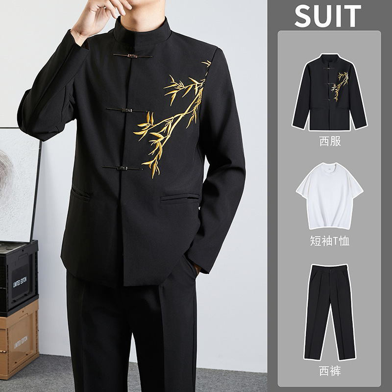 Spring and Autumn Suit Men's Vertical Collar Chinese Style New Chinese Style Suit Jacket Men's Retro Popular Men's Wedding suit Spring and Autumn Suit Men's Vertical Collar Chinese Style New Chinese Style Suit Jacket Men's Retro Popular Men's Wedding suit