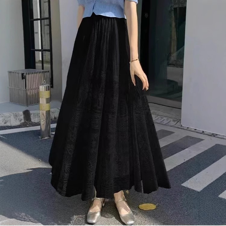 白色蕾丝内衬半身裙夏季新款气质高腰慵懒蓬松网纱仙女飘飘裙子女|undefined