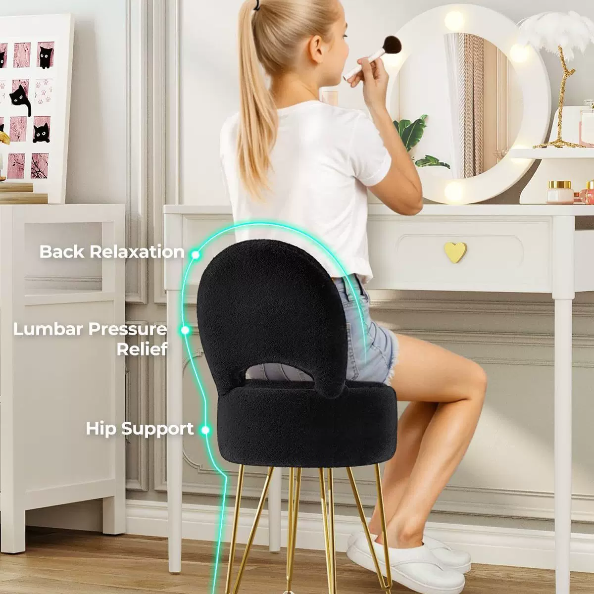 定制亚马逊梳妆收纳凳子家用现代简约圆凳客厅北欧收纳金属凳