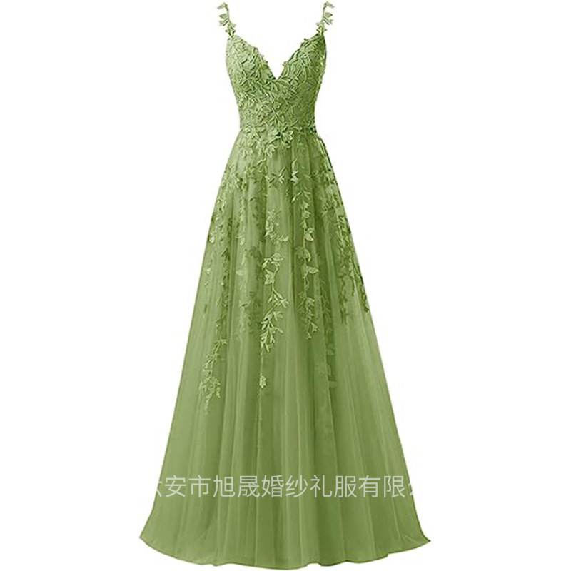 Amazon foreign trade evening dress long tulle lace applique Women's Party ball gown sling style dress Amazon foreign trade evening dress long tulle lace applique Women's Party ball gown sling style dress