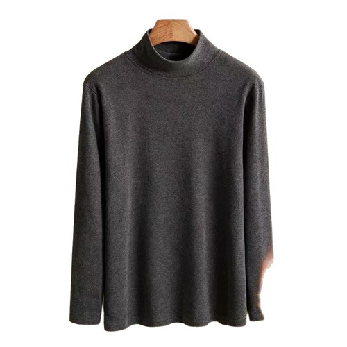 Special counter price double-sided velvet mid-aged men's padded and thick half-high collar long-sleeved T-shirt for autumn and winter wearing as base layer
