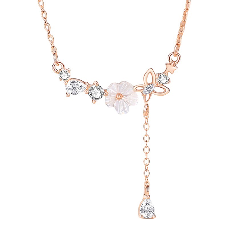 Pequeña flor s925 plata collar mujer dulce flor clavícula cadena otoño nuevo largo nicho joyería de alto grado