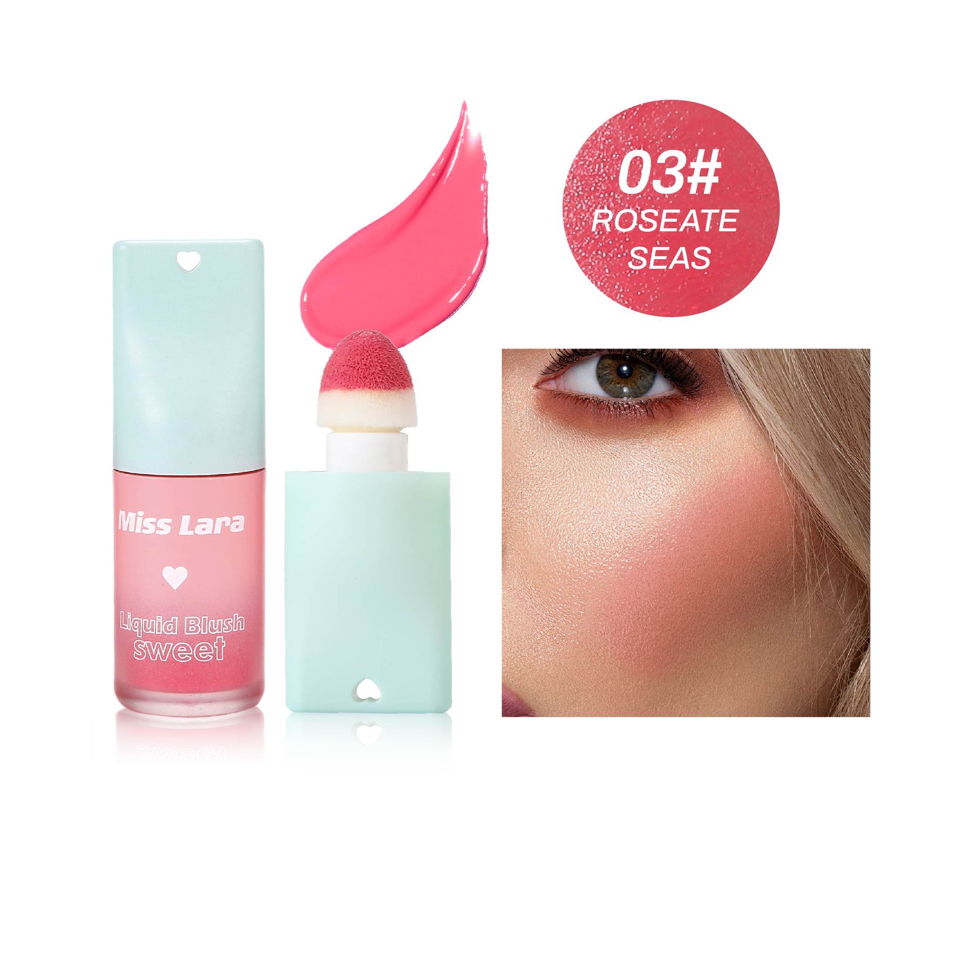 Rubor Líquido MissLara con Aplicador de Esponja, Macaron, 6 Colores, Ligero, Natural, Iluminador, Maquillaje Transfronterizo