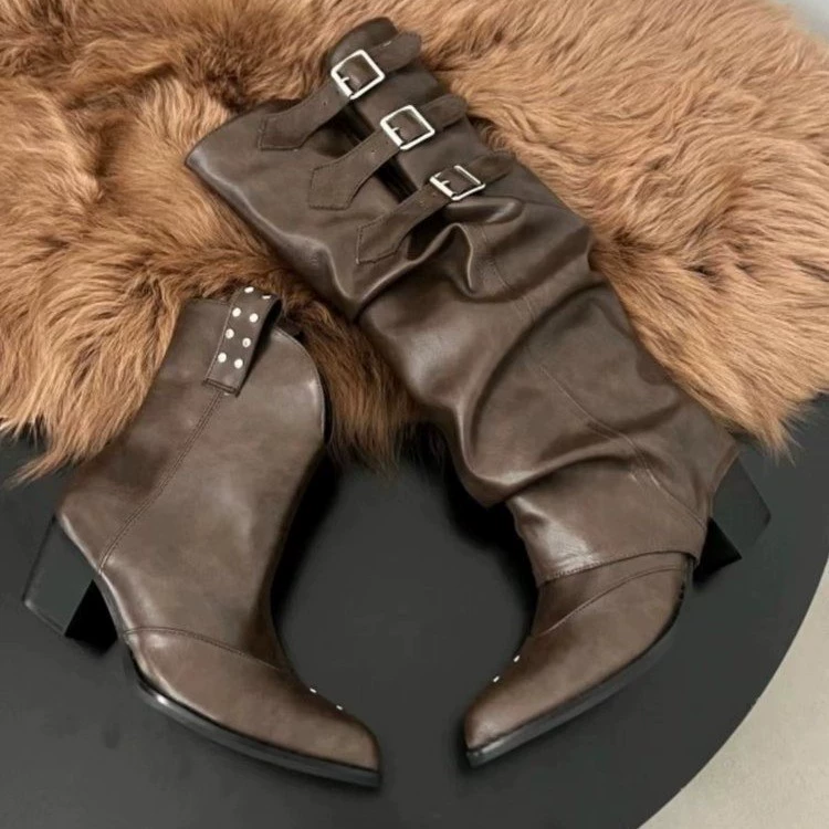 Корейские женские ботинки Съемные высокие сапоги Западный ковбойский сапоги складчатые и сложенные сапоги рыцаря женские туфли