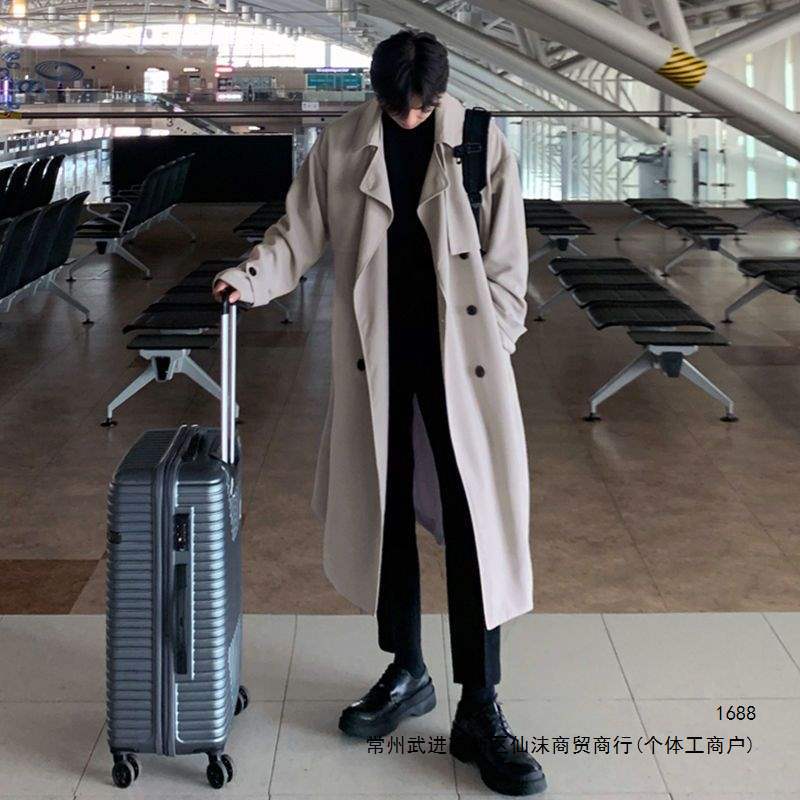 New autumn/winter men's mid-length trench coat, Korean style, British style, over-the-knee, trendy outerwear.