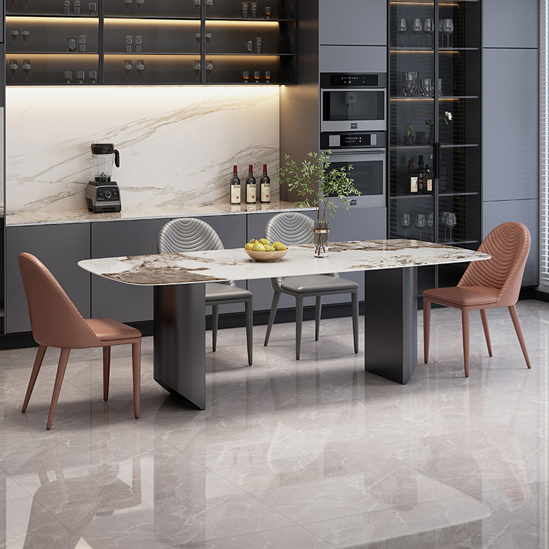 Moderno simple luz brillante lujo Rock placa mesa de comedor casa italiano minimalista rectangular pequeño apartamento mesa de comedor y silla combinación