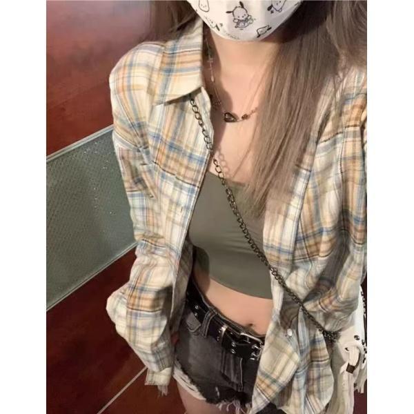 秋季百搭新款格子长袖女士衬衫休闲宽松韩版设计感衬衣外穿|undefined