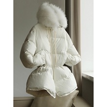 2025冬季辛苦毛领 加厚鹅绒服 连帽收腰面包羽绒服女批发B3FY9677