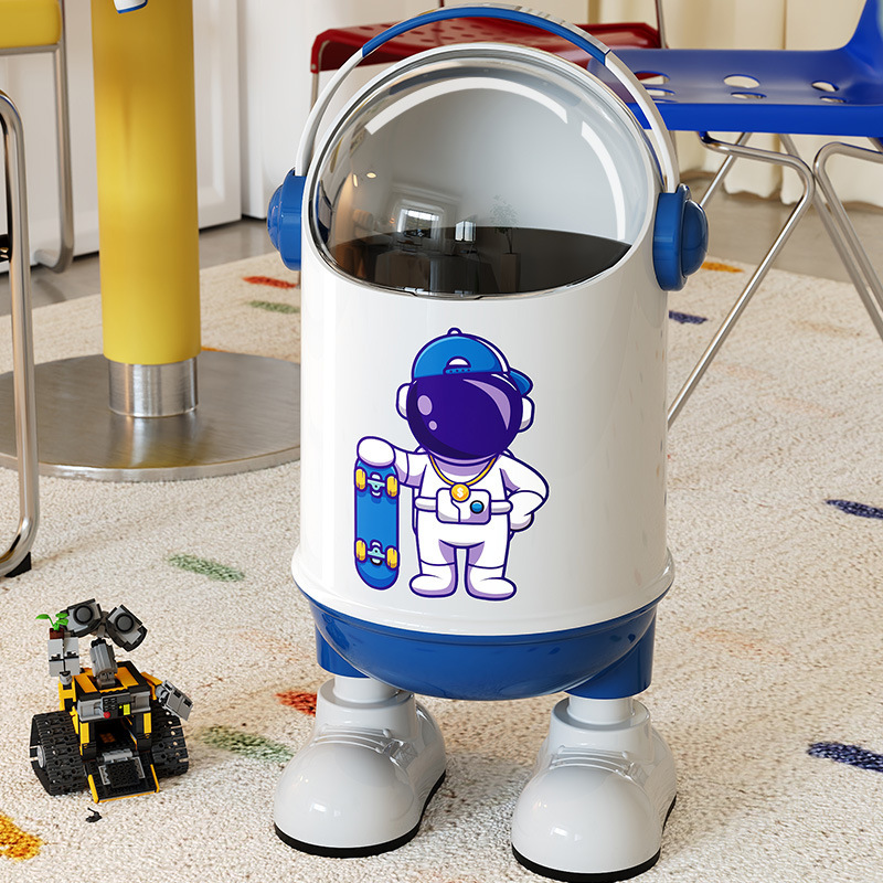 ゴミ箱宇宙飛行士漫画スイング蓋収納バケツリビングルームの装飾品ステーションフットクリーニングバケツ子供の寝室の衛生バケツ|undefined