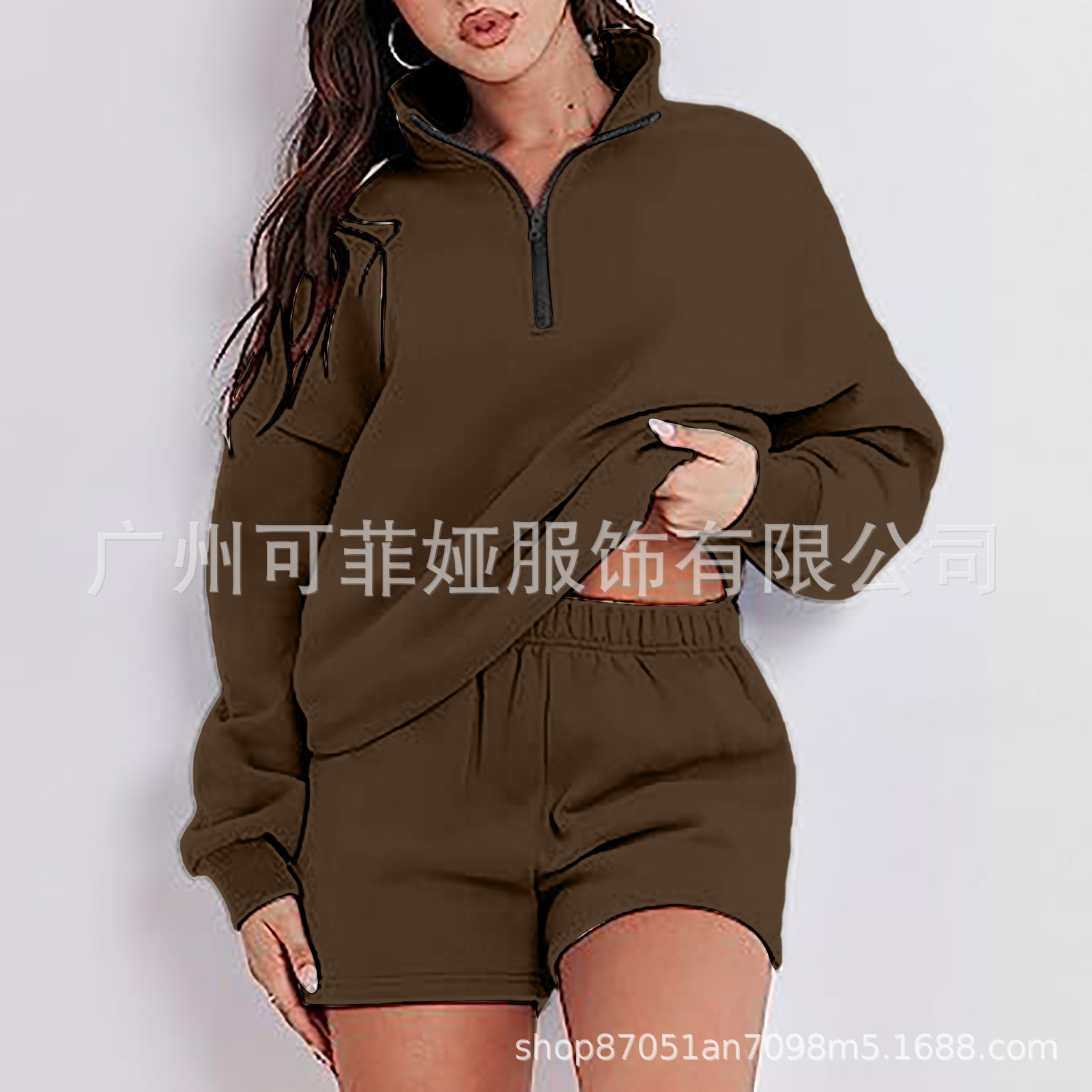 23 transfronteriza otoño nuevo desgaste del hogar traje pullover cuello abierto de manga larga cómodo pijama casual corto traje deportivo de las mujeres