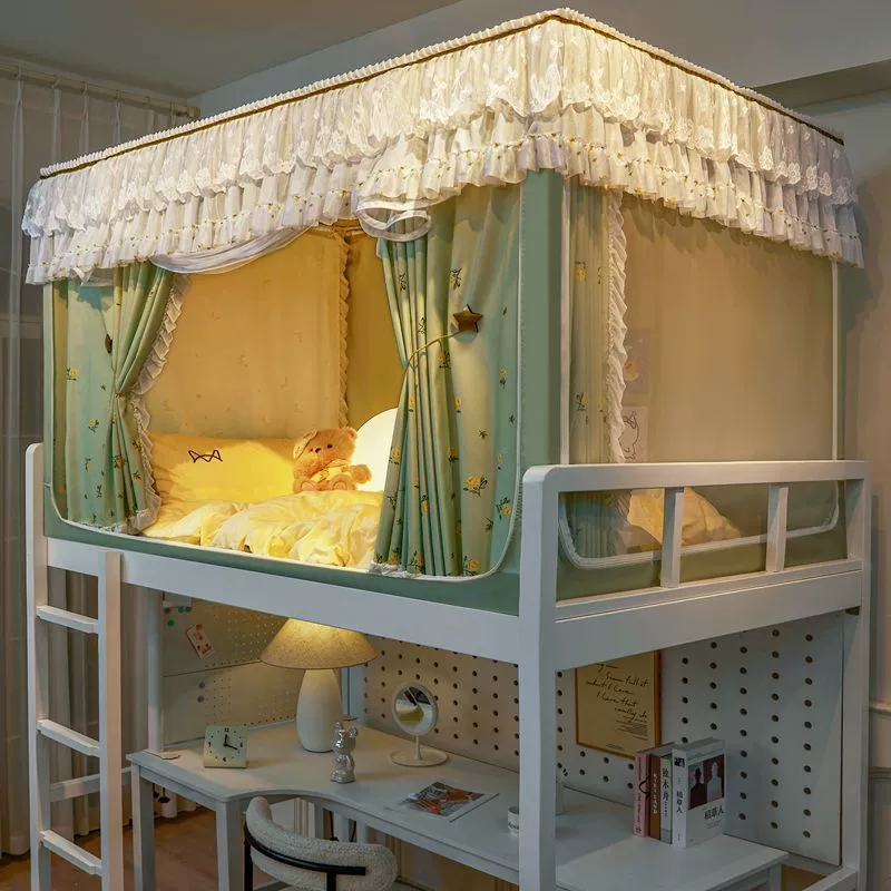 Прочная затемняющая занавеска для кровати и москитная сетка, интегрированная для общежитий колледжей, подходит как для верхних, так и для нижних двухъярусных кроватей, полностью закрытый балдахин для кровати.