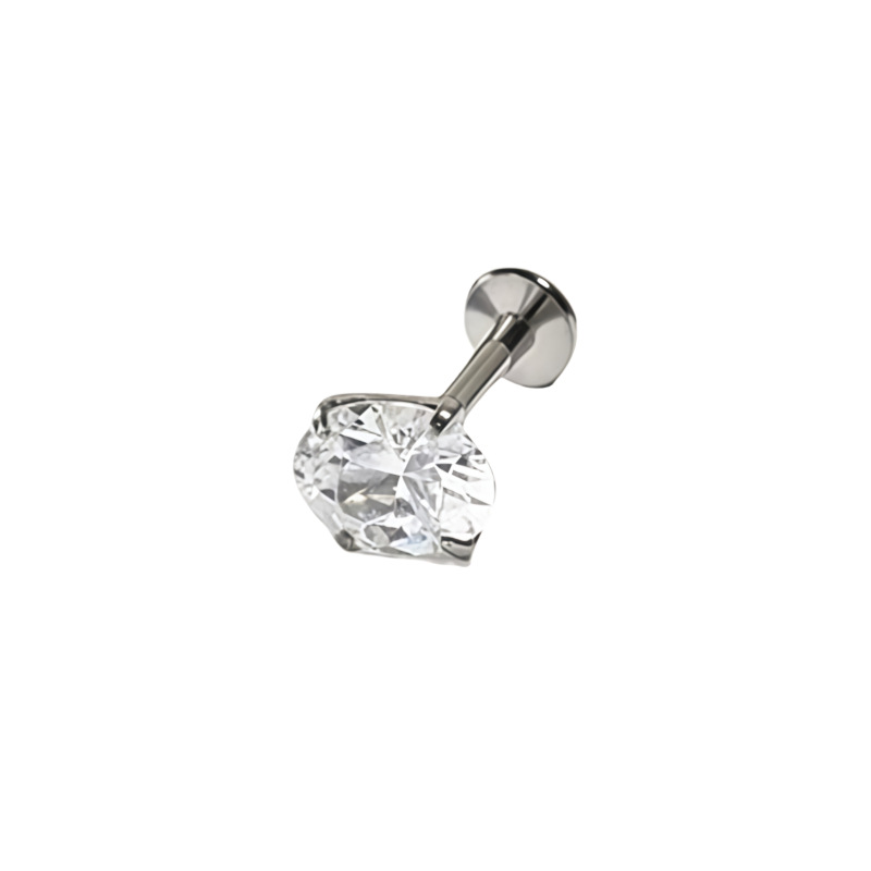 G23 Titanium Alloy Lip Nail Earrings Oval Four-Claw Inlaid Zircon Body Piercing Jewelry detail image 13