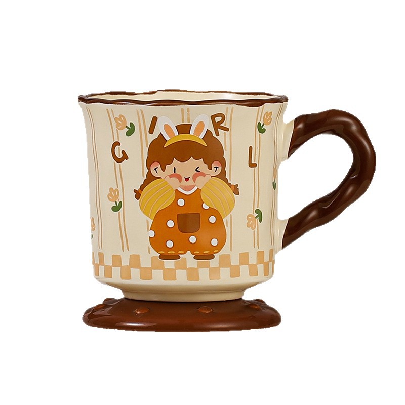 Personalidad creativa encantadora para niños y niñas copas de pie alto copas de pareja de copas de mano regalo de alto valor facial tazas de café de cerámica tazas de agua