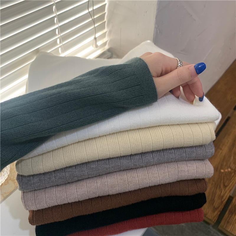 商品详情图_咖色针织衫女设计感小众2022年秋冬新款半高领长