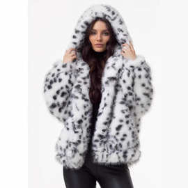 欧美大码女装新款皮草外套防狐狸毛短款连帽上衣毛外套帽衫C0004