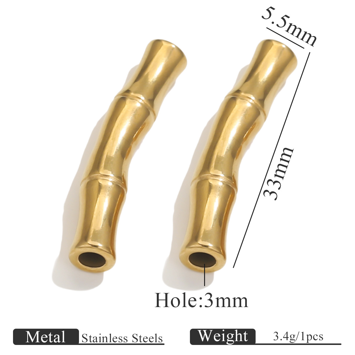 Acero inoxidable dorado bambú curva pequeña perla de pez accesorios de material de cuerda tejida a mano accesorios de pulsera cuentas de acero DIY accesorios