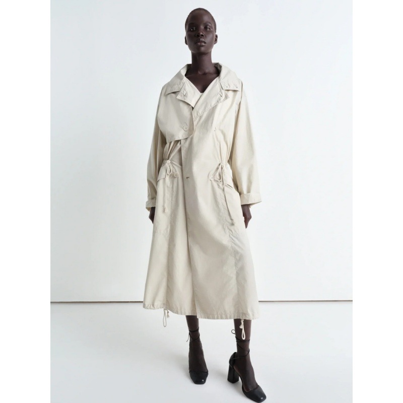 Longmei Detachable Hooded Loose Trench Coat 2025 Autumn and Winter New Lem Style Simple Long Pure Cotton Drawstring Jacket