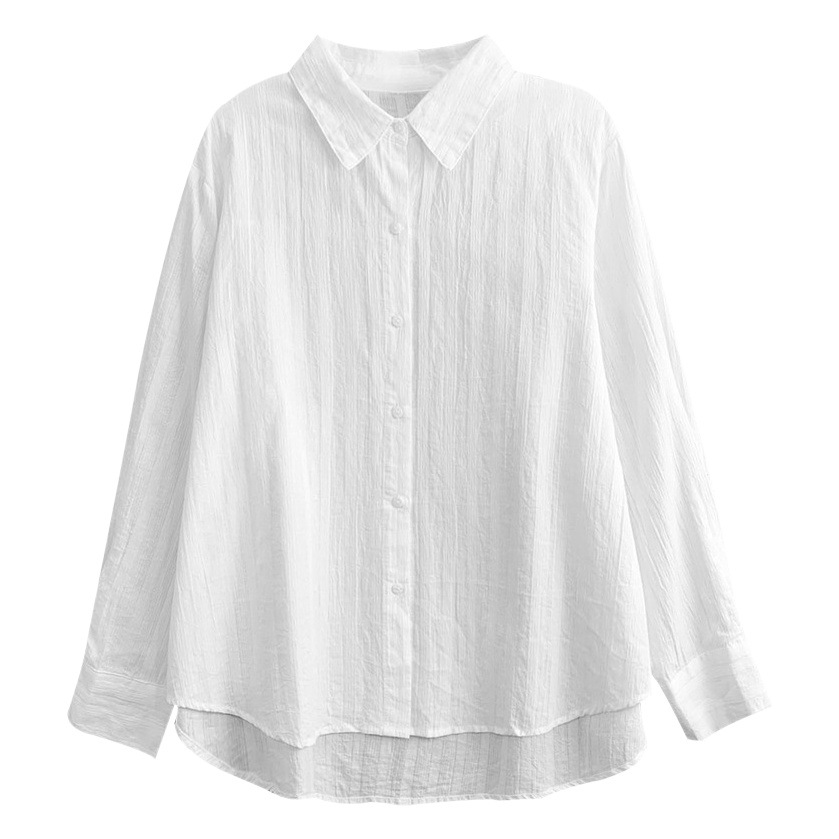 Camisa blanca de algodón peinado para mujer, estilo nuevo 2026 de manga larga, blusa holgada y elegante, camisa de algodón puro sencilla y exquisita.