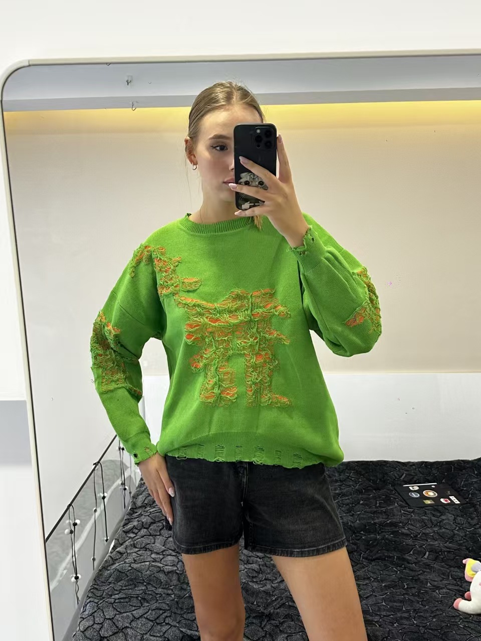 Sieviešu apģērbs Pulovers ar garām piedurknēm Ins Style Meiteņu top trikotāžas džemperis ikdienišķs brīvs, nobružāts džemperis_voghion.com