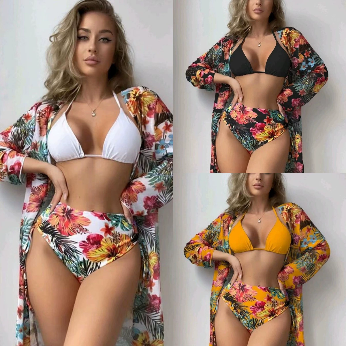 Комплект, sexy многоцветный купальник, европейский стиль, 3 предмета, облегающий, оптом
