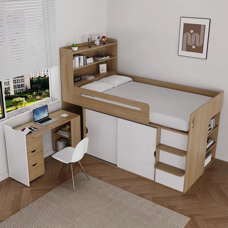 Small Apartment Storage Integrated Bed Adult Half-Height Bed with Wardrobe Desk Multi-Functional Boy and Girl Children's Bed Half-Height Bed