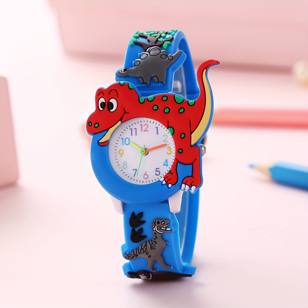 3D embossed striped plastic tape dinosaur pattern student watch cartoon primary school gift toy watch