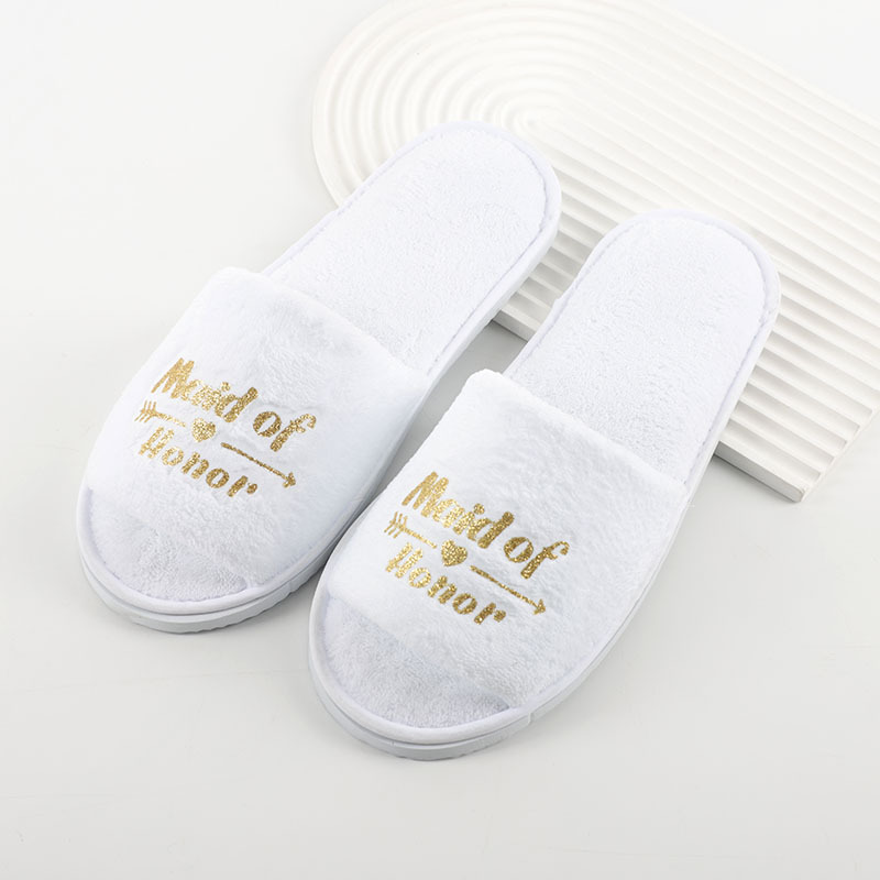 Hotel habitación de hotel zapatillas desechables letras inglesas brillantes damas de honor zapatillas nupciales al por mayor antideslizantes