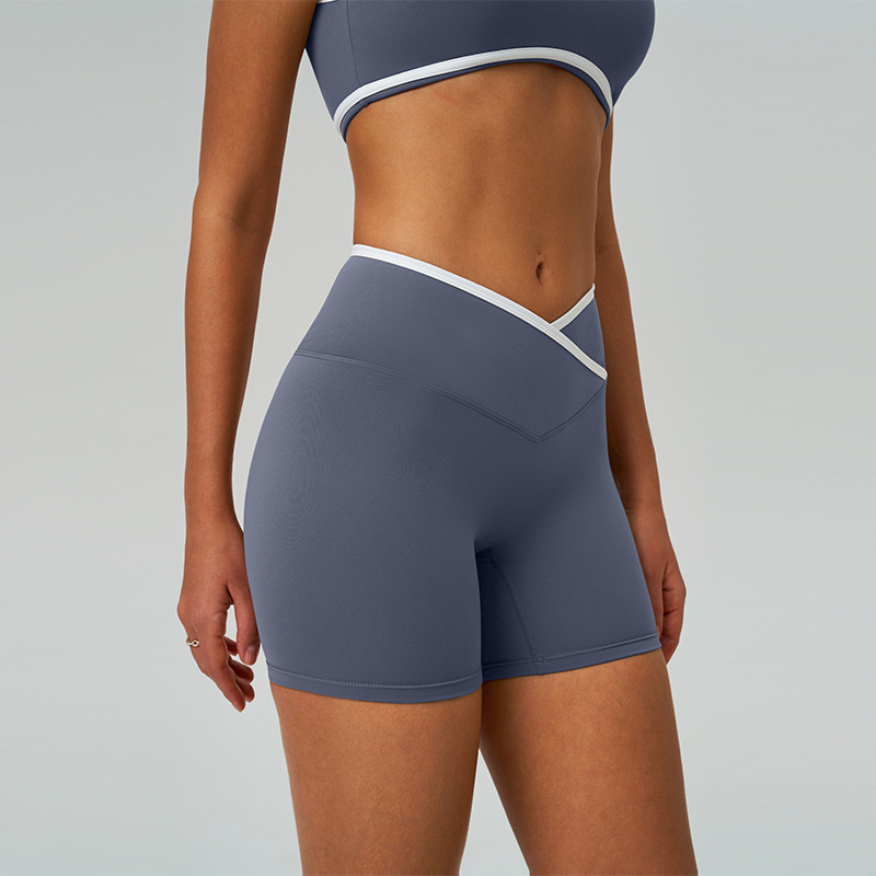Pantalones cortos de yoga de cintura alta cruzada transfronteriza, desnudos apretados, pantalones cortos deportivos de alta cadera, pantalones de fitness de mujer, 8843