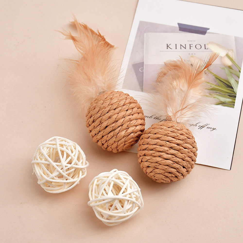 Juguetes para mascotas, sonido de ratán, bola de campana, plumas, bola de juguete, gato de ratán, persecución, gato divertido, gato de juguete, auto-juego