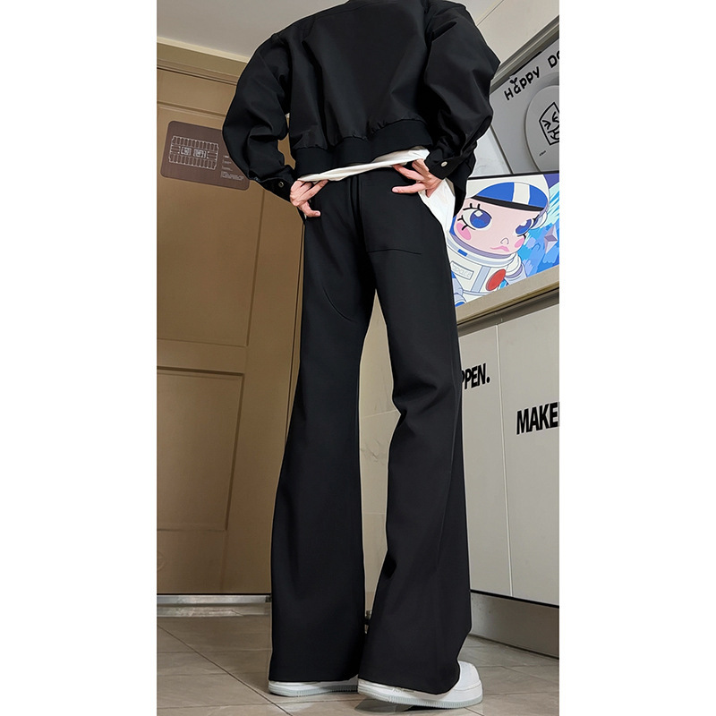 CetKy アメリカン ハイストリート クリーンフィット シルエット パンツ ブラック カジュアル パンツ メンズ レディース ストレート マイクロフレア バイブ パンツ|undefined