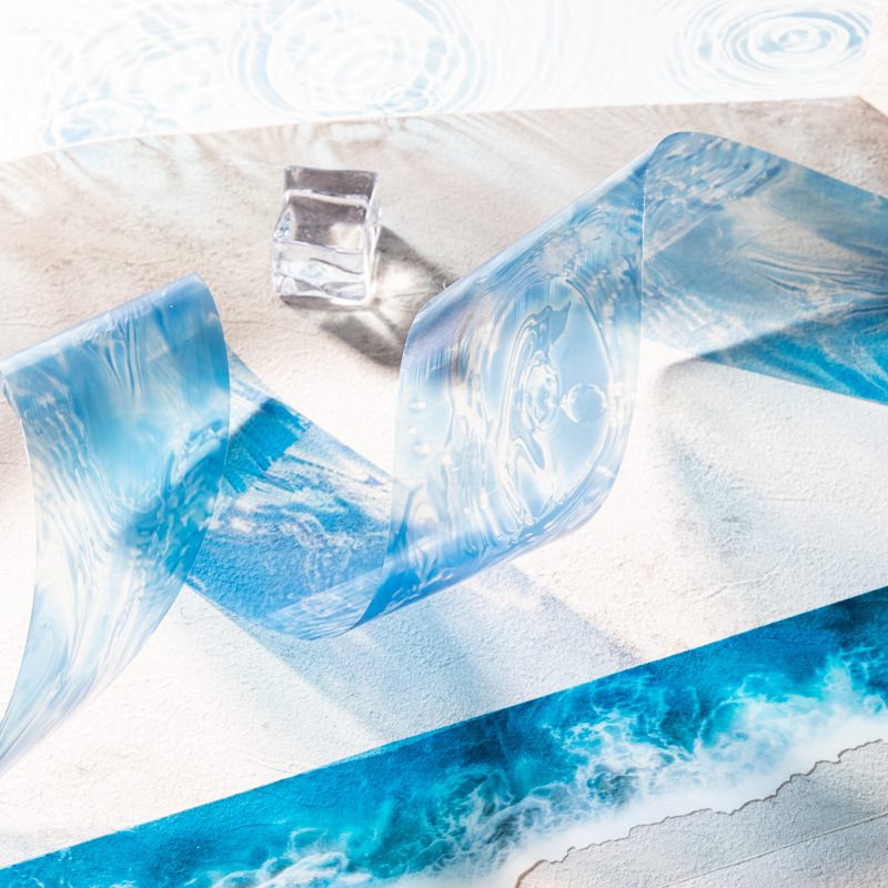 Cinta PET con tema de ondulación de agua de niña de salsa de tomate, cinta de material decorativo de bricolaje de la serie del mar sin fin