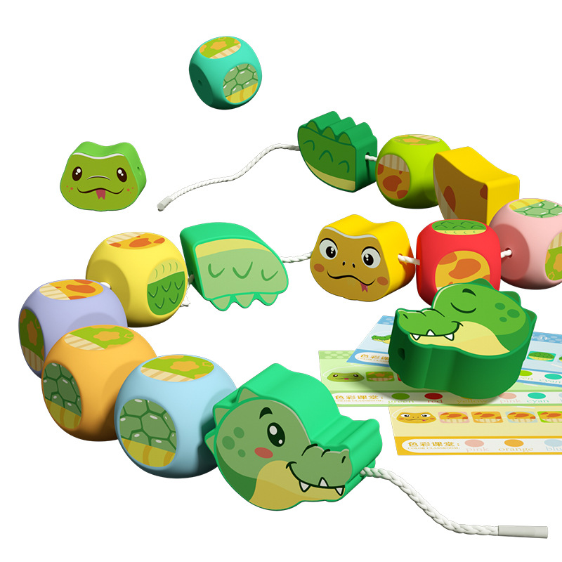 Animal de madera juego de cuerda gran granular cuentas bloque de construcción puzzle de educación temprana 2 - 3 juguetes de entrenamiento de concentración para niños